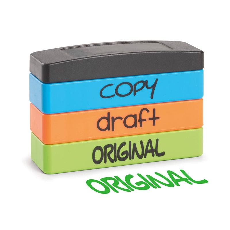 Stamp-Ever Stakz Pre-Inked Message Stamp - Copy, Draft, Original - Blue, Orange, Green Ink - Impression Size: 5/8    x 1-13/16 - Image 3
